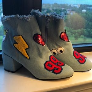 Denim patchwork booties